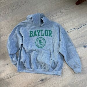 Gray Hoodie with Green Baylor Logo